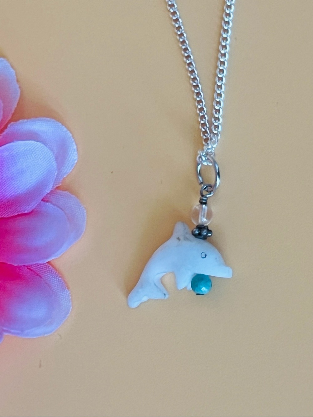 Dolphin Pendant Necklace with Turquoise Bead